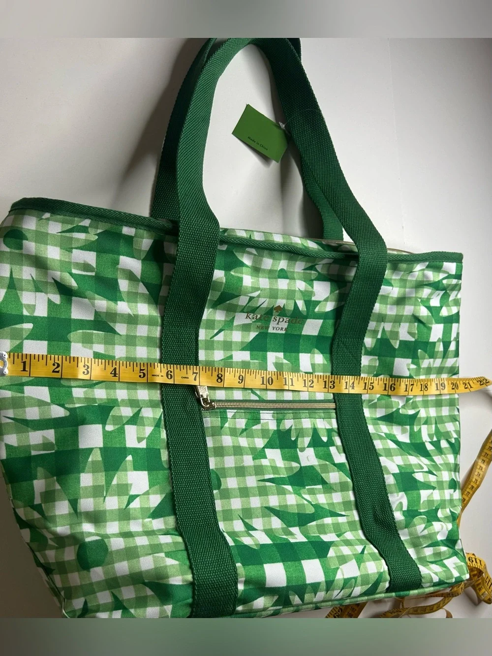 kate spade NWT Daisy Green Gingham Floral Tote Insulated Grandmacore Beach Mod